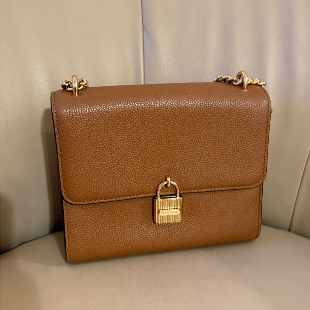 Michael Kors Gold chain Shoulder Mercer Bag Leather in Cognac Brown New - Picture 3 of 10